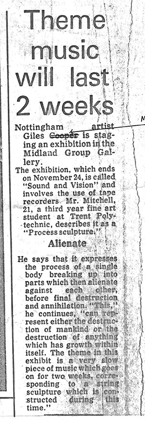 press statement of Sound Sculpt with mistaken name at beginning that should have been giles mitchell