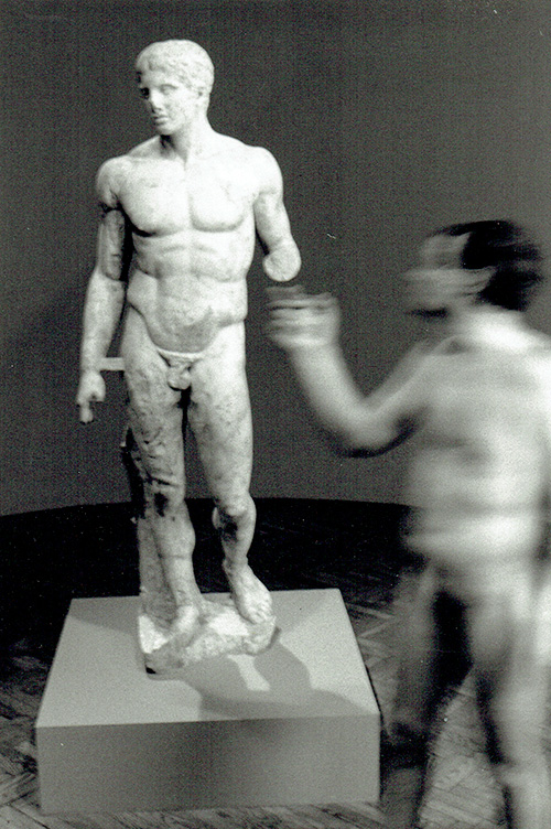 Pursuing Perfection - the Doryphoros. Giles Denmark Performance Art at Minneapolis Institute of Art, Minneapolis, MN, USA. 1992.