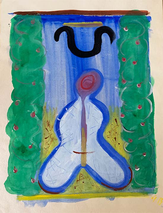 Title: Being. Water colour on paper. Artist - Giles Denmark 1990