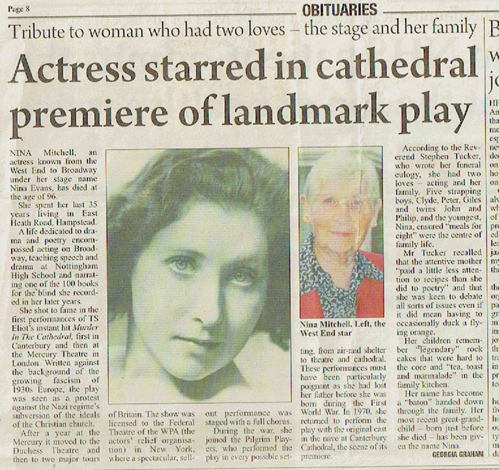 obituary of nina mitchell, stage name nina evans in  27 october camden new journal 2011