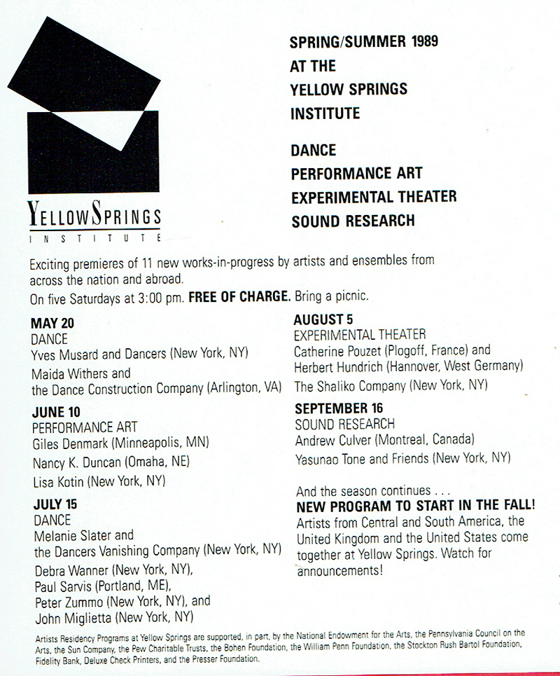 1989 Yellow Springs Institute, Yellow Springs, PA, USA - June 10 1989 Giles Denmark Performance Art card